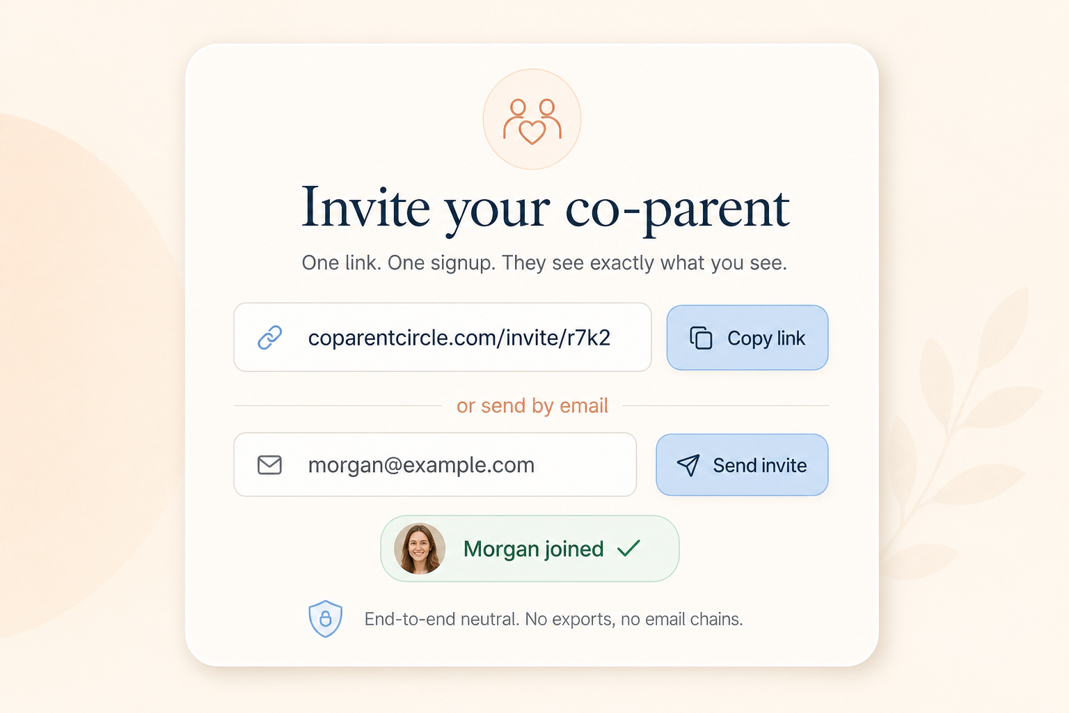 Invite the other parent with one shareable link