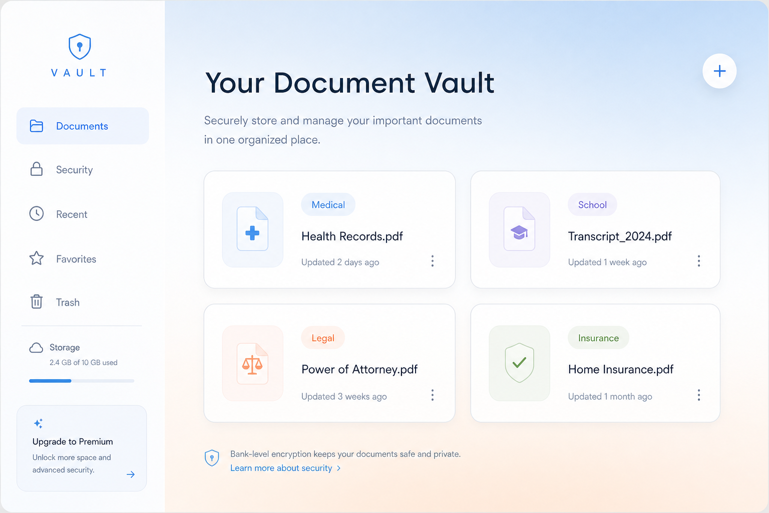 Tagged document vault grid